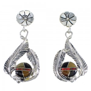 Multicolor Sterling Silver Feather Southwestern Earrings YX53107