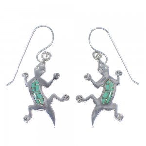 Southwest Lizard Turquoise Silver Hook Dangle Earrings YX52730