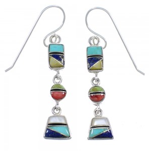 Multicolor Sterling Silver Southwestern Hook Dangle Earrings YX52791