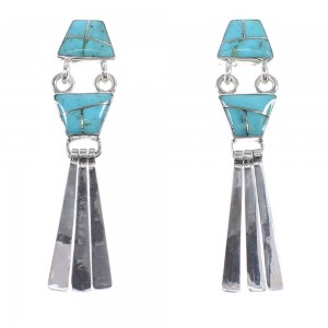 Southwestern Turquoise Sterling Silver Post Dangle Earrings YX52805