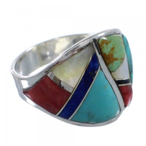 Multicolor Inlay Sterling Silver Ring Size 6-1/2 AX53131