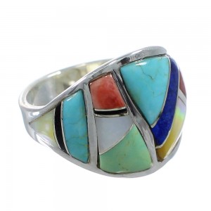 Silver Multicolor Inlay Ring Size 8-3/4 AX53166