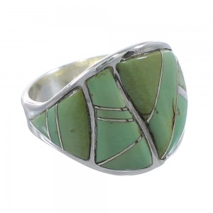 Turquoise Inlay Southwestern Sterling Silver Ring Size 8-3/4 AX53210