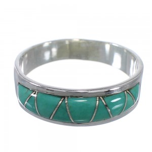 Southwest Silver Turquoise Inlay Ring Size 7-3/4 AX53419