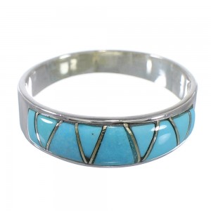 Sterling Silver Turquoise Inlay Southwest Ring Size 7-3/4 AX53522