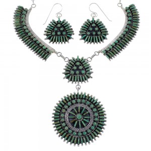 Needlepoint Turquoise Southwest Silver Necklace And Earring Set CX53697