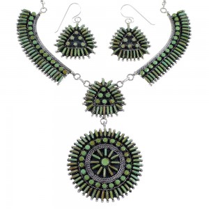 Southwest Sterling Silver Needlepoint Turquoise Necklace And Earring Set CX53702