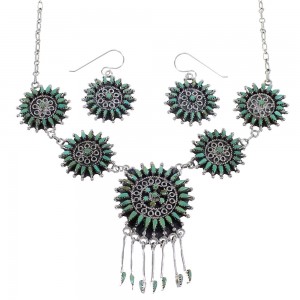 Sterling Silver Southwest Turquoise Needlepoint Necklace And Earring Set CX53831