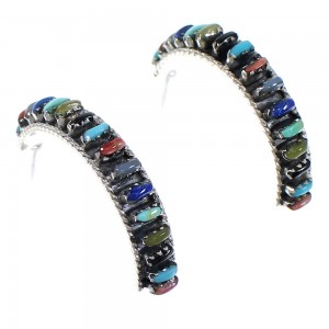 Multicolor Needlepoint Genuine Sterling Silver Post Hoop Earrings RX55579