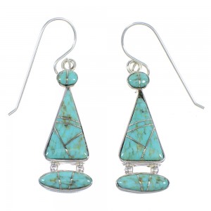 Authentic Sterling Silver And Turquoise Inlay Earrings RX55608