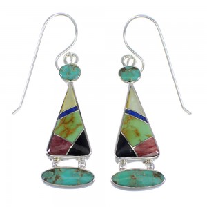 Multicolor Inlay Sterling Silver Hook Earrings RX55639