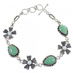 Sterling Silver Turquoise And Opal Flower Link Bracelet AX54433