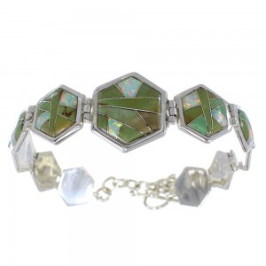 Silver Opal And Turquoise Inlay Link Bracelet AX54122