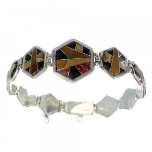 Multicolor Inlay Southwestern Silver Link Bracelet AX54149