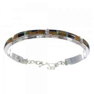Multicolor Inlay Sterling Silver Link Bracelet AX54753