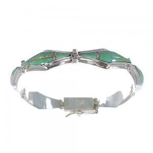 Turquoise And Opal Inlay Southwestern Silver Link Bracelet AX54614