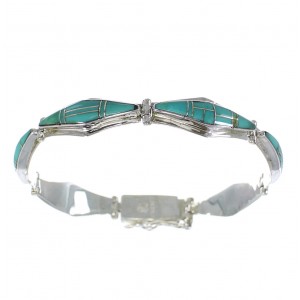 Turquoise Inlay Sterling Silver Southwest Link Bracelet AX54649