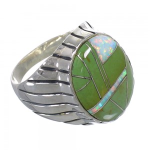 Turquoise And Opal Inlay Silver Southwest Ring Size 11-3/4 AX55508