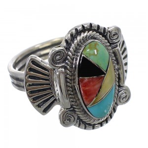 Southwestern Sterling Silver And Multicolor Ring Size 8-1/4 EX56221