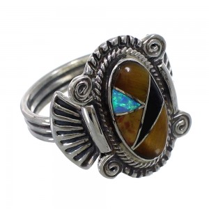 Multicolor Inlay Genuine Sterling Silver Ring Size 8-1/4 EX56286