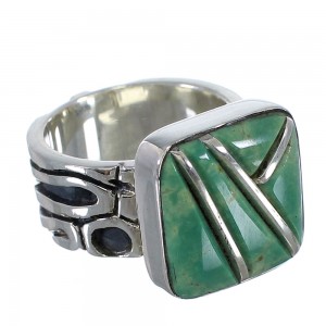 Turquoise Inlay Southwest Silver Ring Size 6-1/2 AX55612