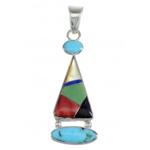 Sterling Silver Multicolor Inlay Slide Pendant RX54579