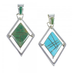 Turquoise Southwest Reversible Silver Pendant RX54604