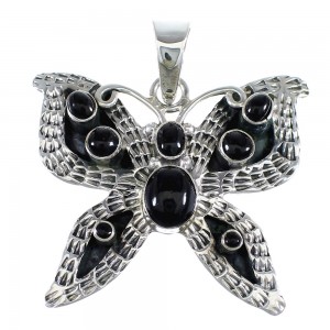Southwest Genuine Sterling Silver And Jet Butterfly Pendant VX55133