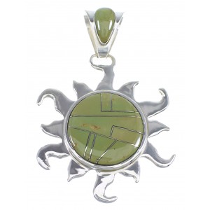 Southwest Sterling Silver And Turquoise Inlay Sun Pendant Jewelry VX55199