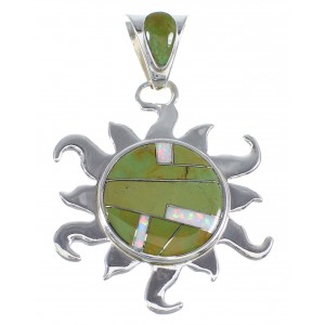 Sterling Silver Turquoise And Opal Inlay Sun Pendant Jewelry VX55204