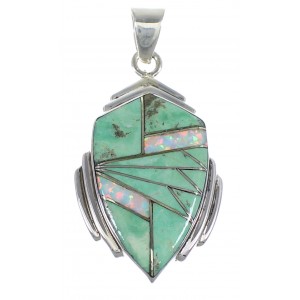 Southwestern Turquoise And Opal Inlay Genuine Sterling Silver Pendant Jewelry VX54842