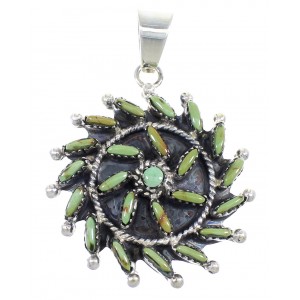 Genuine Sterling Silver And Turquoise Needlepoint Southwest Pendant VX55479