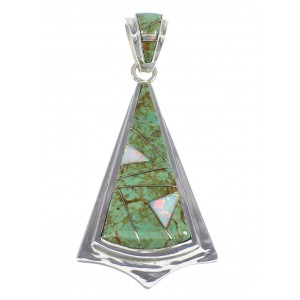 Southwest Turquoise And Opal Inlay Genuine Sterling Silver Pendant VX55539