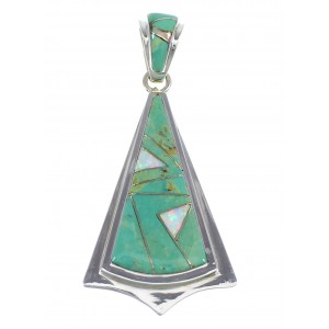 Southwest Turquoise And Opal Inlay Authentic Sterling Silver Pendant VX55545