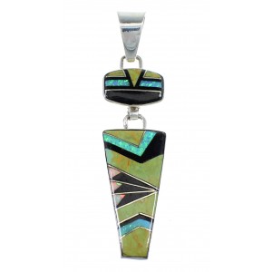 Southwest Sterling Silver And Multicolor Inlay Pendant Jewelry VX55647