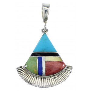 Genuine Sterling Silver Multicolor Inlay Southwest Slide Pendant Jewelry VX55778