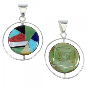 Multicolor And Genuine Sterling Silver Reversible Southwestern Pendant VX55805