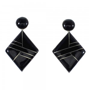 Genuine Sterling Silver Jet Inlay Post Earrings RX56119