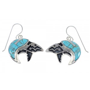 Authentic Sterling Silver Turquoise Bear Arrow Southwest Hook Dangle Earrings VX55838