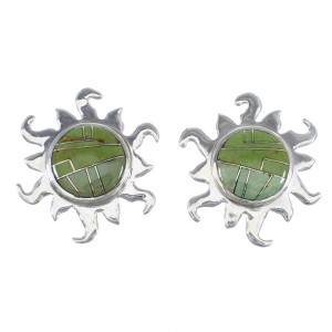 Genuine Sterling Silver And Turquoise Inlay Sun Post Earrings VX55965