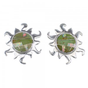 Turquoise And Opal Inlay Sterling Silver Sun Post Earrings VX56029