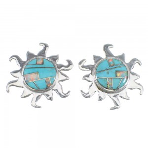 Southwest Sterling Silver Turquoise And Opal Inlay Sun Post Earrings VX56044