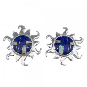 Sterling Silver Lapis And Opal Inlay Sun Post Earrings VX56056