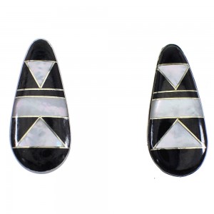 Jet And Mother Of Pearl Authentic Sterling Silver Post Earrings VX56075