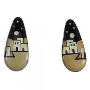 Multicolor And Sterling Silver Native American Pueblo Design Post Earrings VX56101