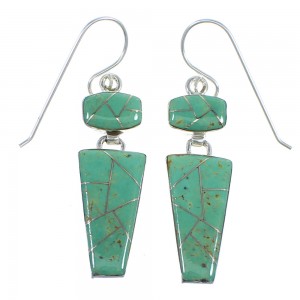 Turquoise Inlay Sterling Silver Hook Dangle Earrings RX56654