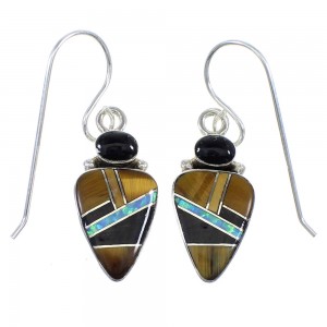 Genuine Sterling Silver Multicolor Inlay Hook Dangle Earrings RX56680