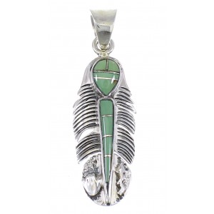 Turquoise Inlay Hand And Feather Sterling Silver Southwest Pendant WX58600