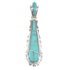 Turquoise Inlay Southwestern Sterling Silver Pendant EX56459