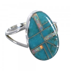 Turquoise Opal Inlay Sterling Silver Ring Size 5-1/4 RX57552